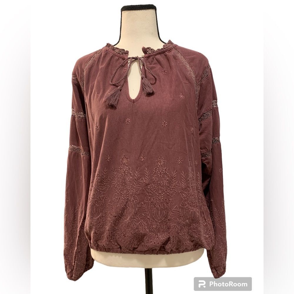 Lucky Brand | embroidered purple boho top